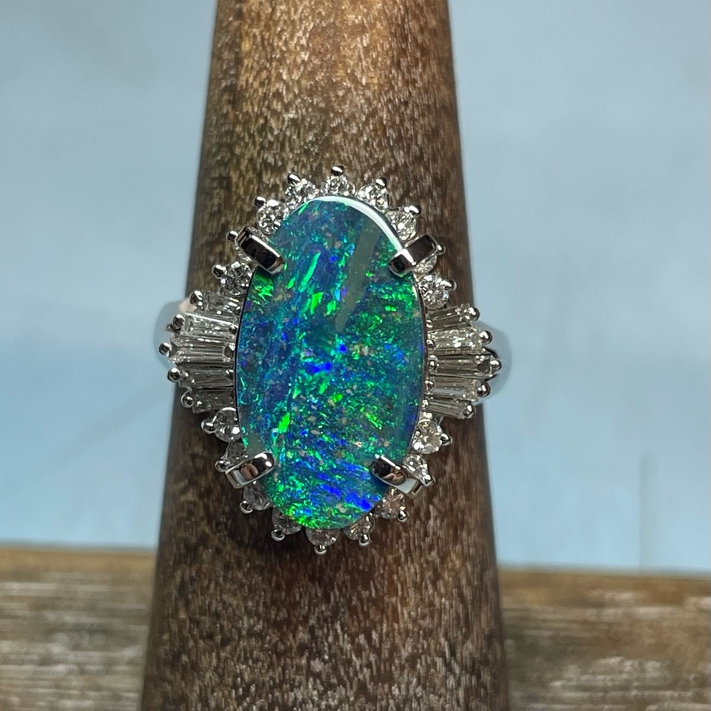 Australian Boulder Opal , platinum and diamond ring - Picture 12 of 13